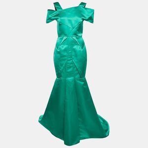 Roland Mouret Green Satin Asymmetric Gown M